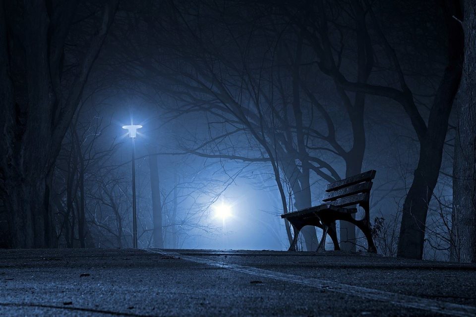 Parc Banc Nuit Soirée Brouillard Brume Pluie