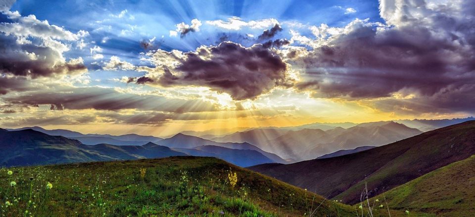 Sunset Dawn Nature Mountains Landscape Grass