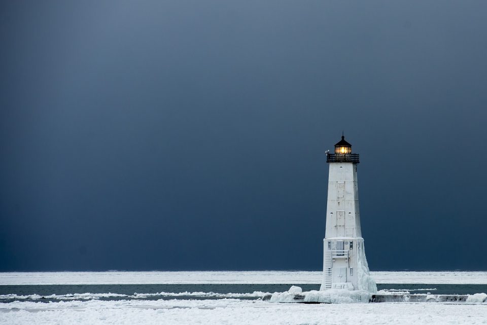 Phare La Glace Hiver Neige Michigan Du Froid