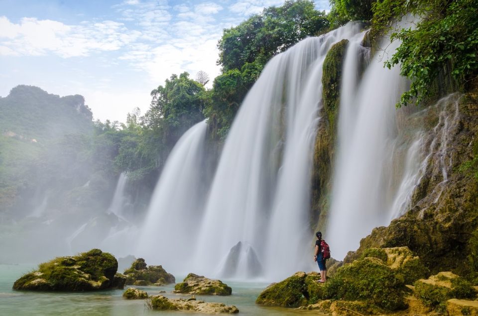 Вода Падает Природа Водопад Ban Gioc Waterfall
