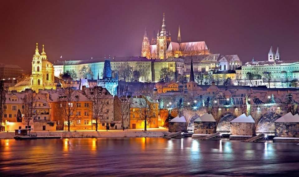 Prag Praha Kış Mevsimi Gece Prag Kalesi
