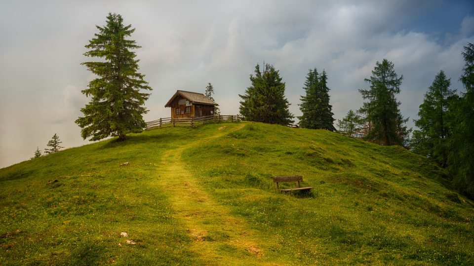 Ağaç, Çimen, Manzara, Panorama, Doğa, Tepe, Kulübe, Dağ Evi