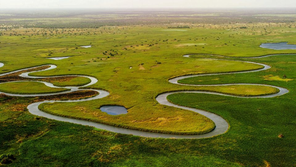 Okavango Delta Fluss Landschaft Antennen Drohne