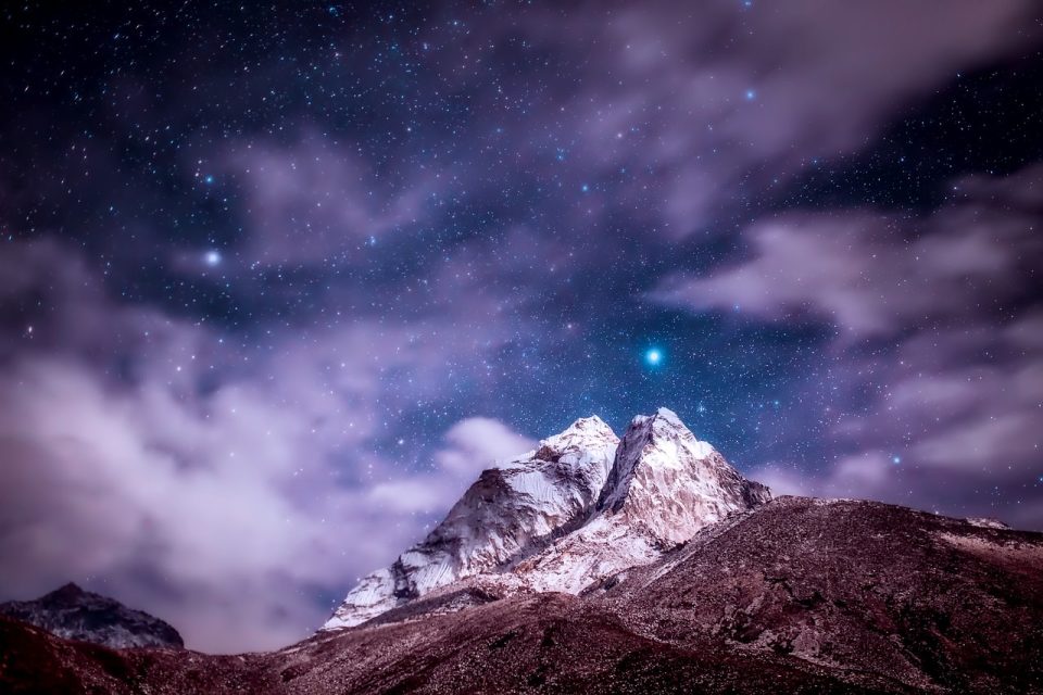 himalaya, pegunungan, bintang, langit, awan, malam, pemandangan, alam, di luar rumah, pedesaan