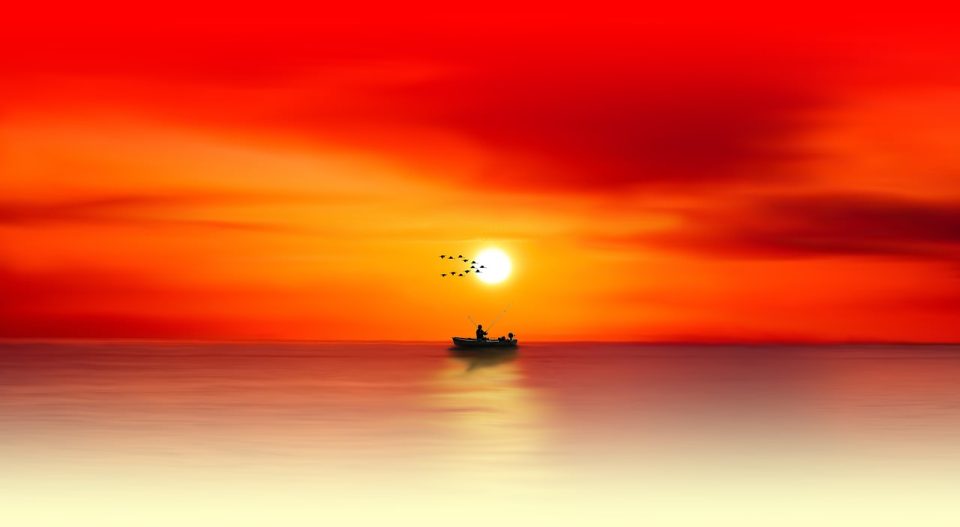 Sunset Dawn Sun Dusk Eve Waters Sea Silhouette