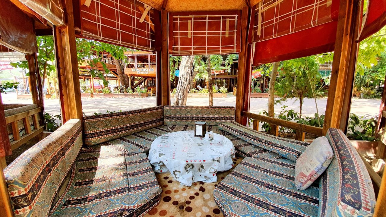 wooden pavilion in breakfast restaurant
